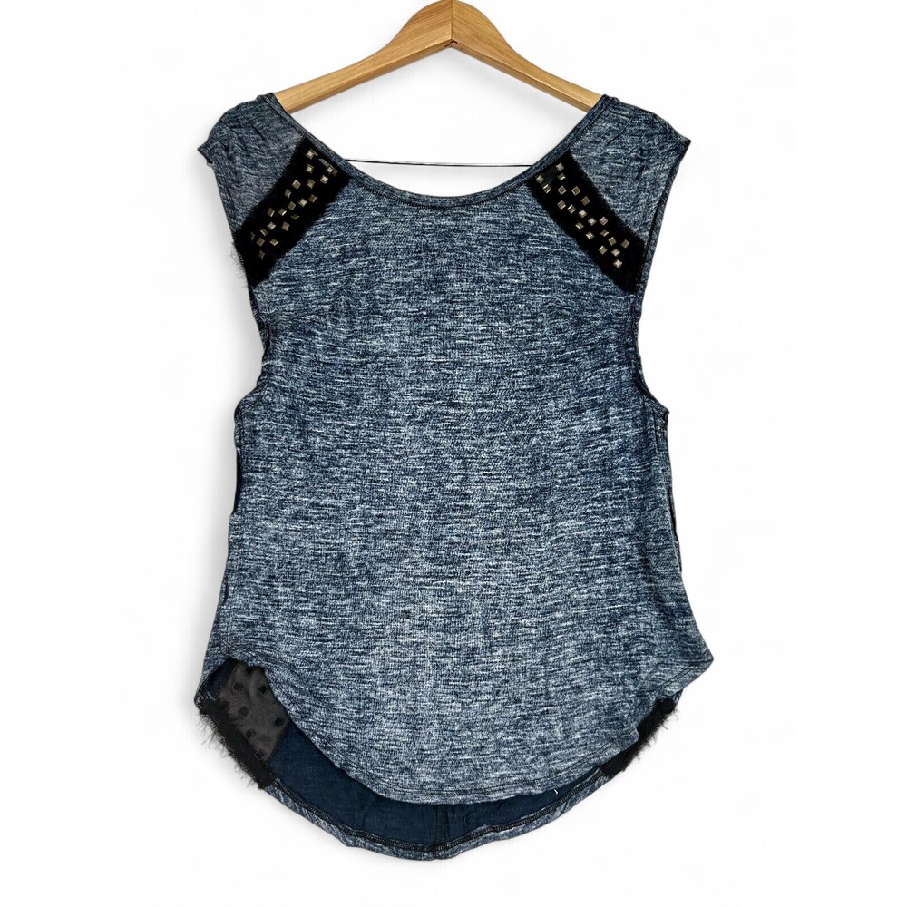 We The Free Studded Mesh Hem Tank Top XS Heathered Navy